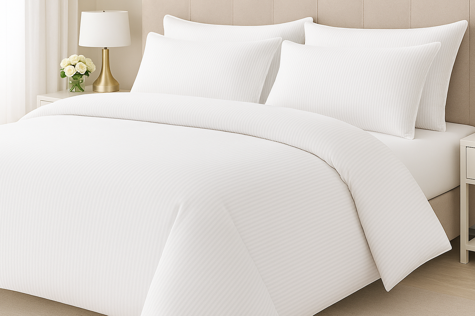 Hotelové povlečení 140x220, 70x90cm Atlas gradl Bílý - česaný 145g/m2, proužek 4 mm, zapínání: zipový uzávěr