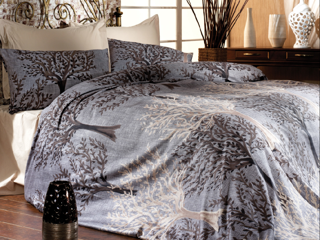 Saténový povlak na polštář Trees grey, rozměr: 45x60