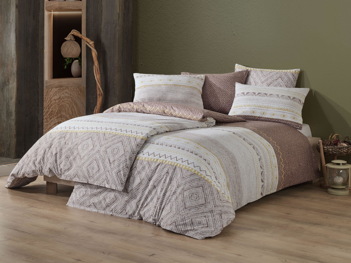 Povlečení bavlna 140x200, 70x90cm Roma hnědá, zapínání: zipový uzávěr