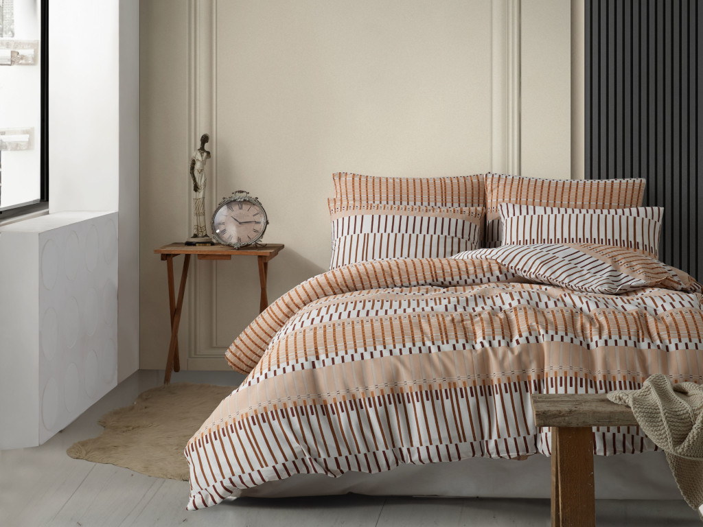 Povlečení bavlna 140x200, 70x90cm Miranda hnědá, zapínání: zipový uzávěr