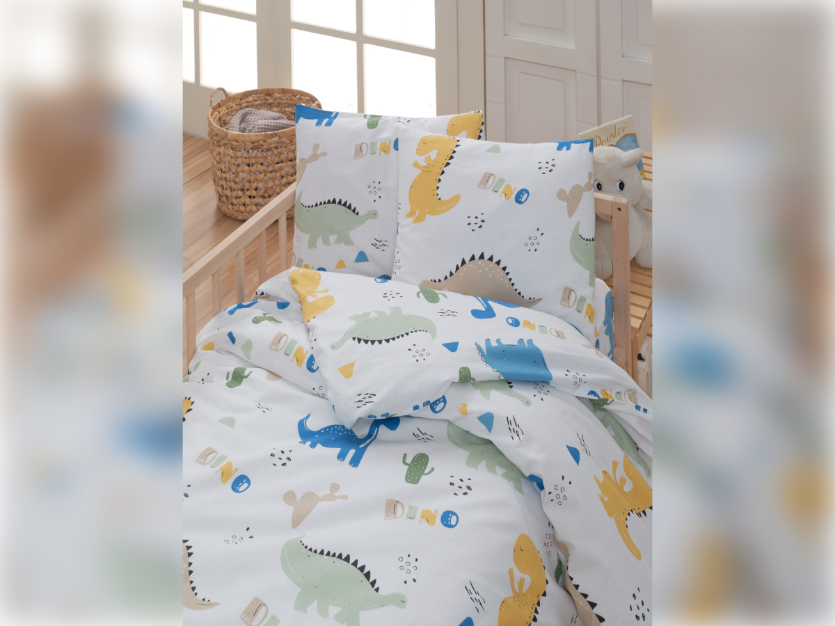 Bavlněné dětské povlečení do malé postýlky 90x135, 45x60 cm Dino, zapínání: zipový uzávěr