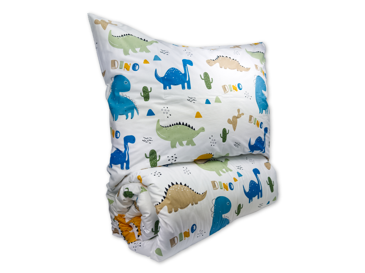 Krepové dětské povlečení do malé postýlky 90x135, 45x60 cm Dino, zapínání: zipový uzávěr