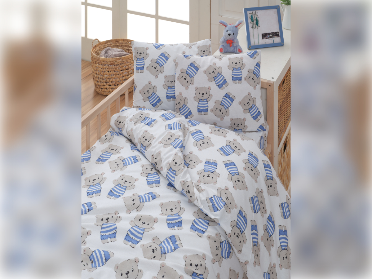 Bavlněné dětské povlečení do malé postýlky 90x135, 45x60 cm Medvídek, zapínání: zipový uzávěr