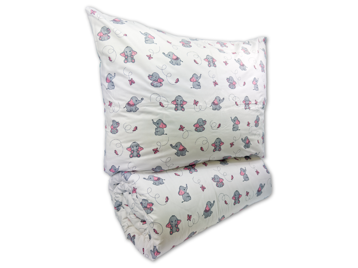Bavlněné dětské povlečení do malé postýlky 90x135, 45x60 cm Slůně šedé, zapínání: zipový uzávěr