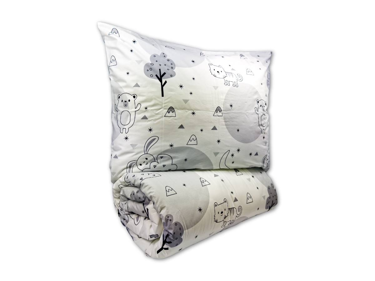 Bavlněné dětské povlečení do malé postýlky 90x135, 45x60 cm Zvířátka v zahradě, zapínání: zipový uzávěr