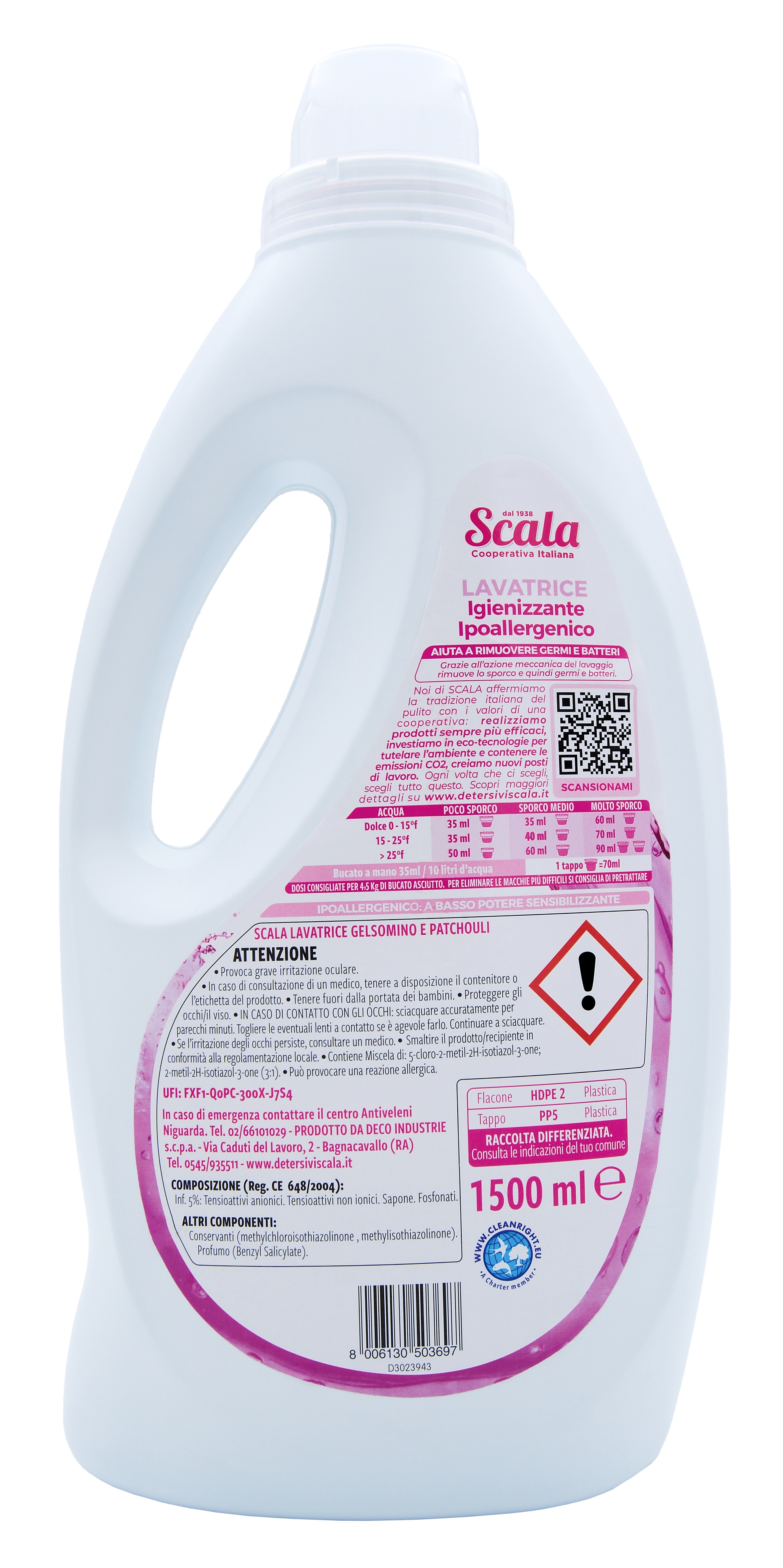 Prací gel Scala Lavatrice Gelsomino e Patchouli, s vůní jasmínu a pačuli, 1,5 l (37 dávek)