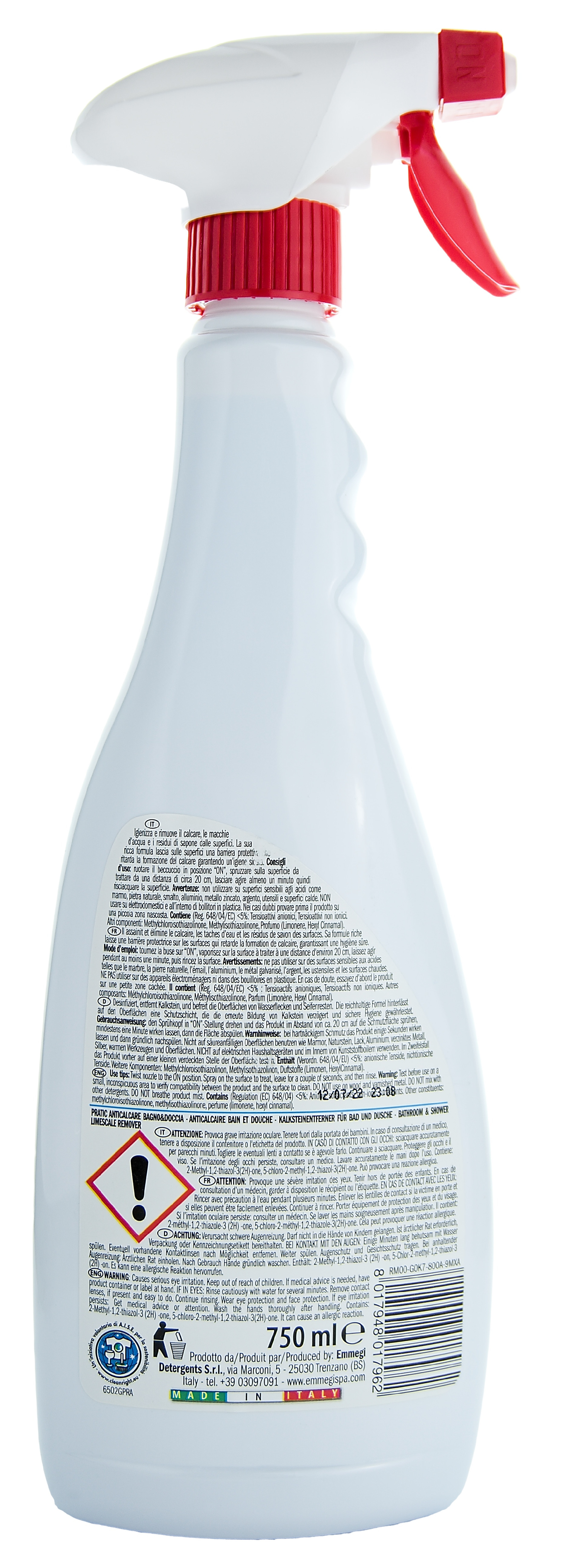 Čistič na sprchové zástěny Pratic Anticalcare Bagno e Doccia, 750 ml
