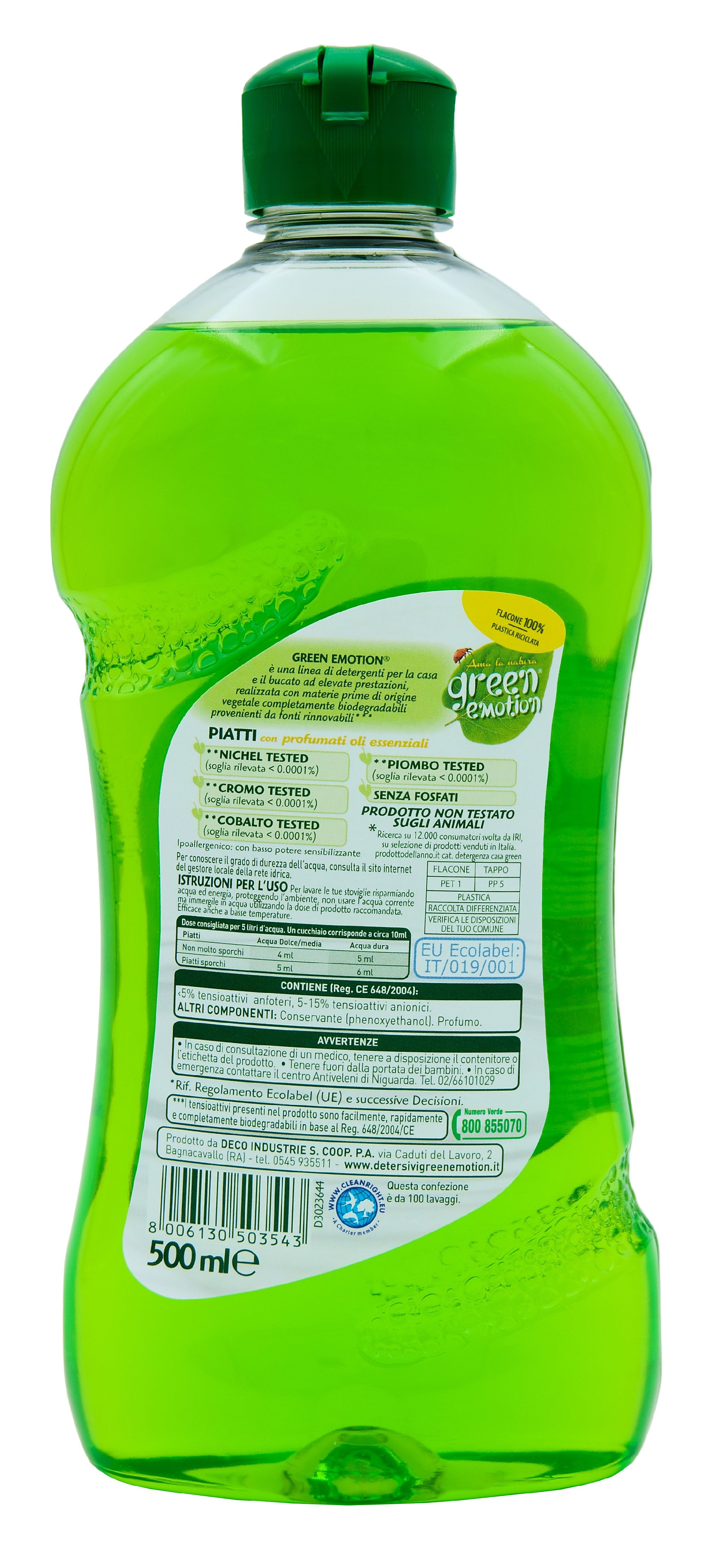 Hypoalergenní prostředek na nádobí Green Emotion Piatti, koncetrovaný, 500 ml