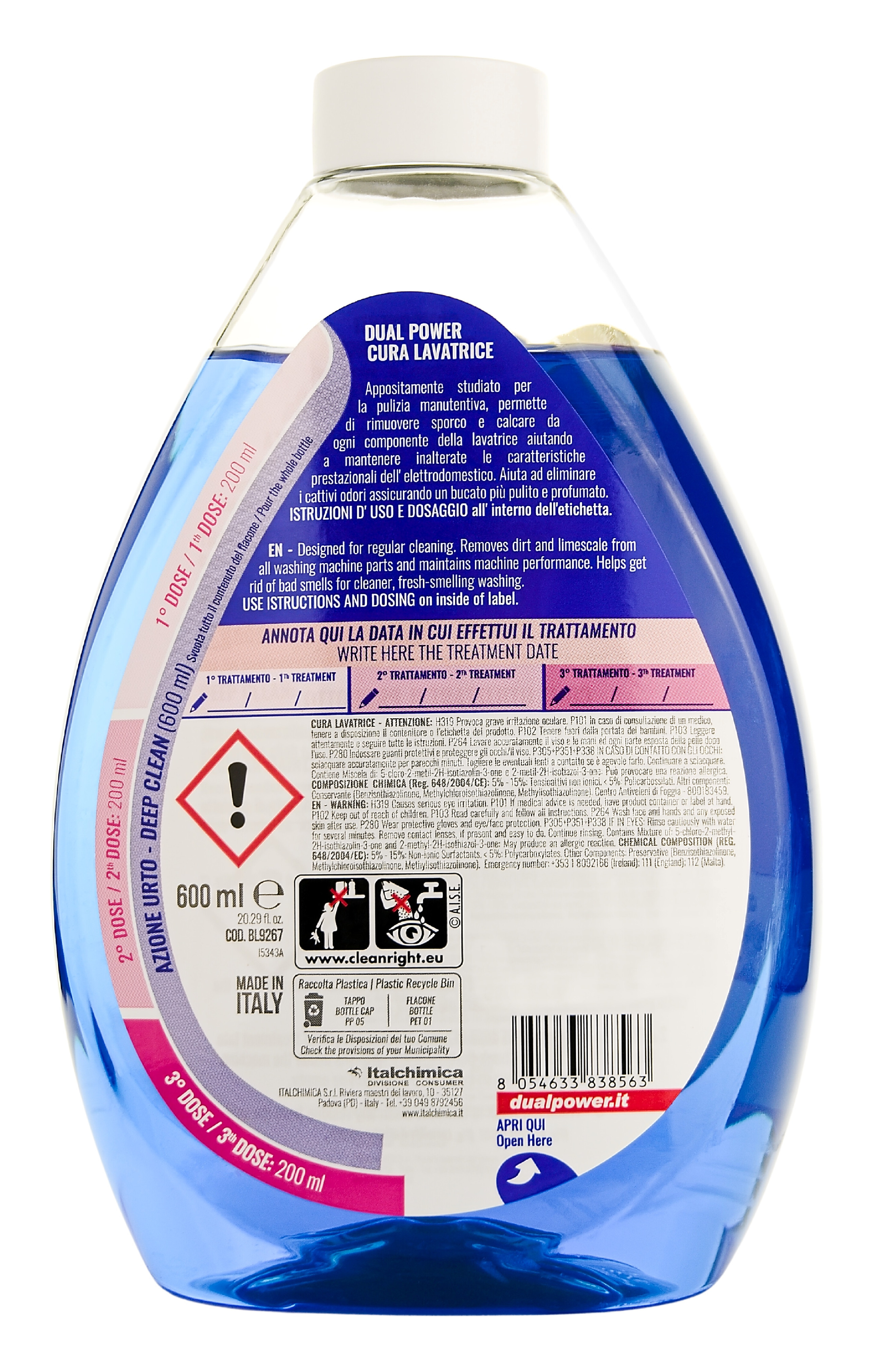 Čistič pračky Dual Power Cura Lavatrice, 600 ml (3 dávky)