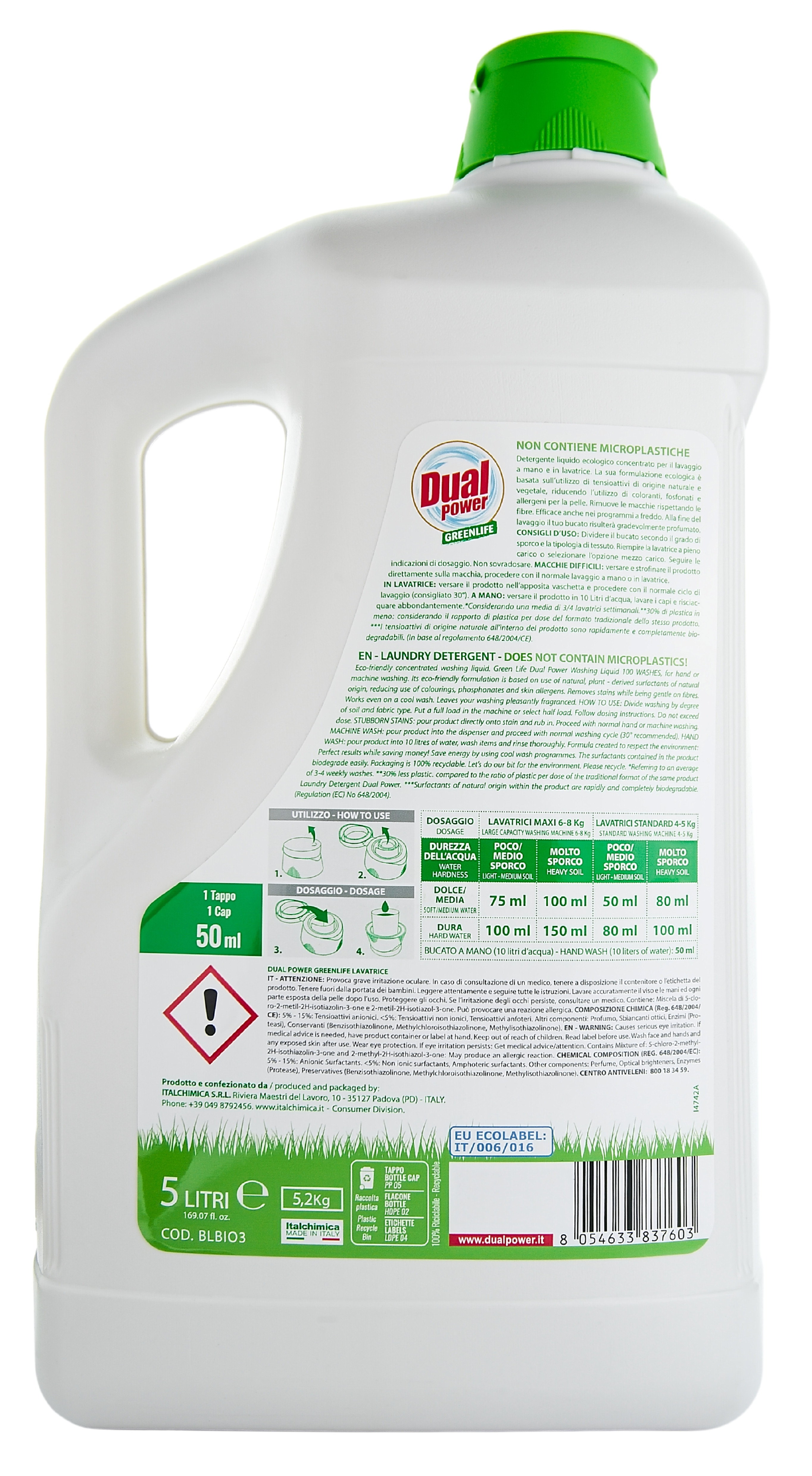 Ekologický prací gel Dual Power Greenlife Lavatrice, 5 l (100 dávek)