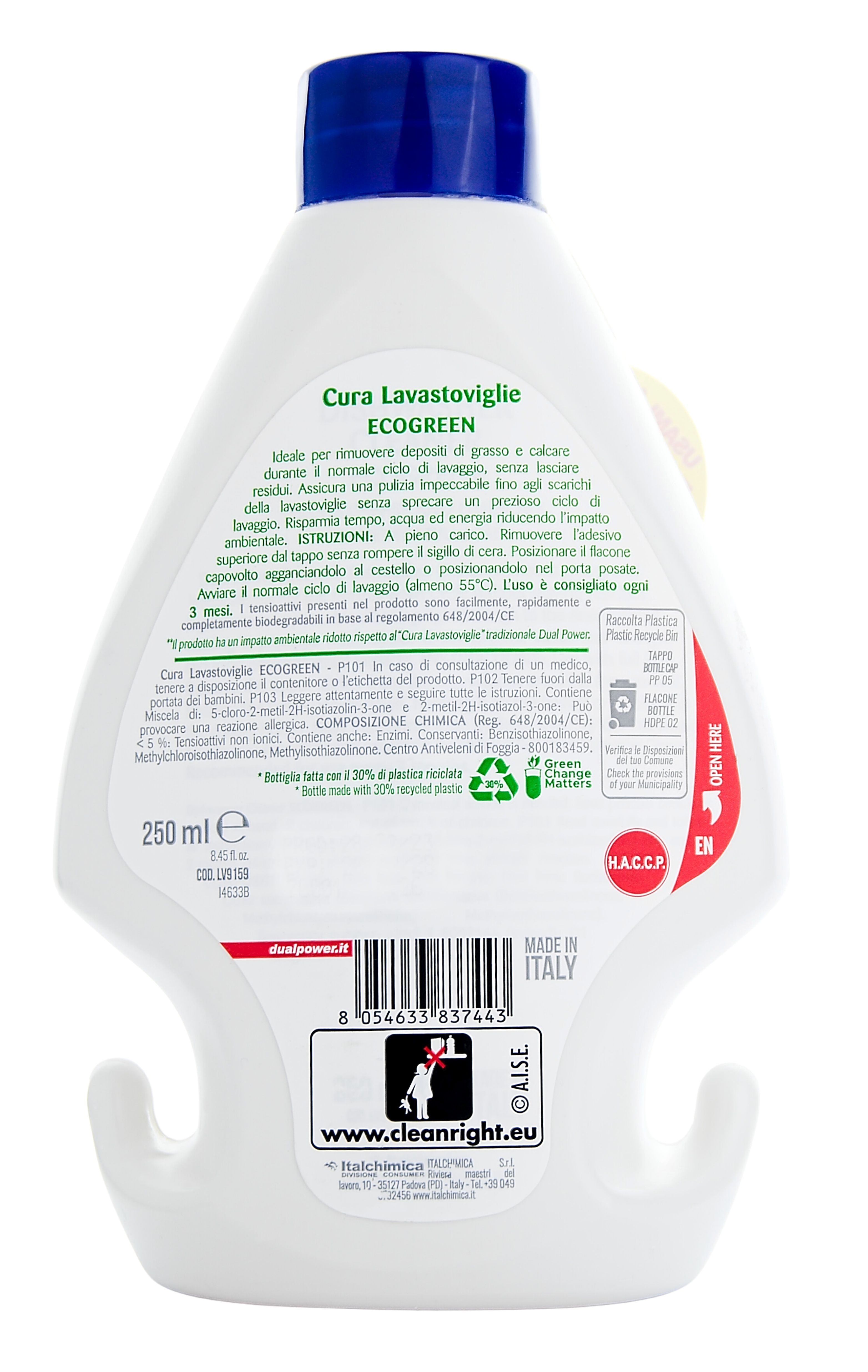 Ekologický čistič myčky Dual Power Greenlife Cura Lavastoviglie, 250 ml