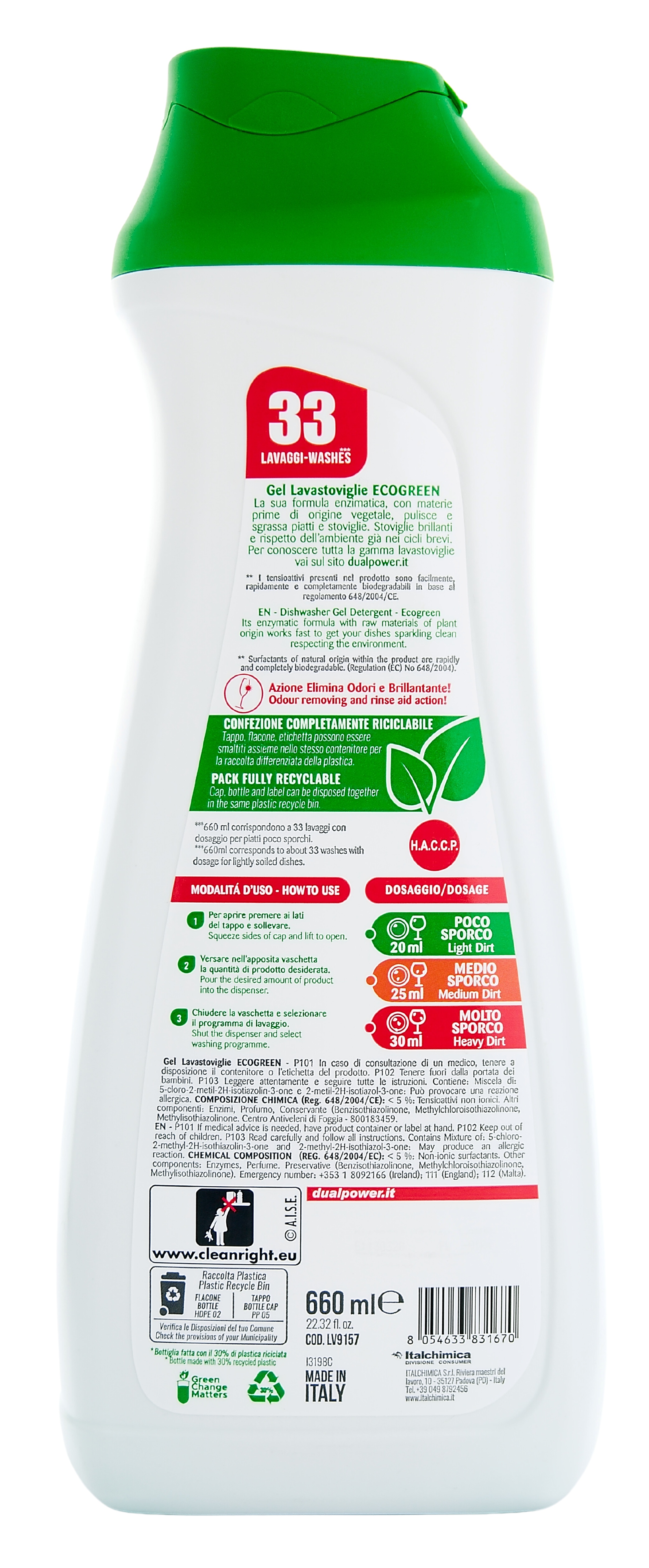 Ekologický gel do myčky Dual Power Greenlife Gel Lavastoviglie, 660 ml