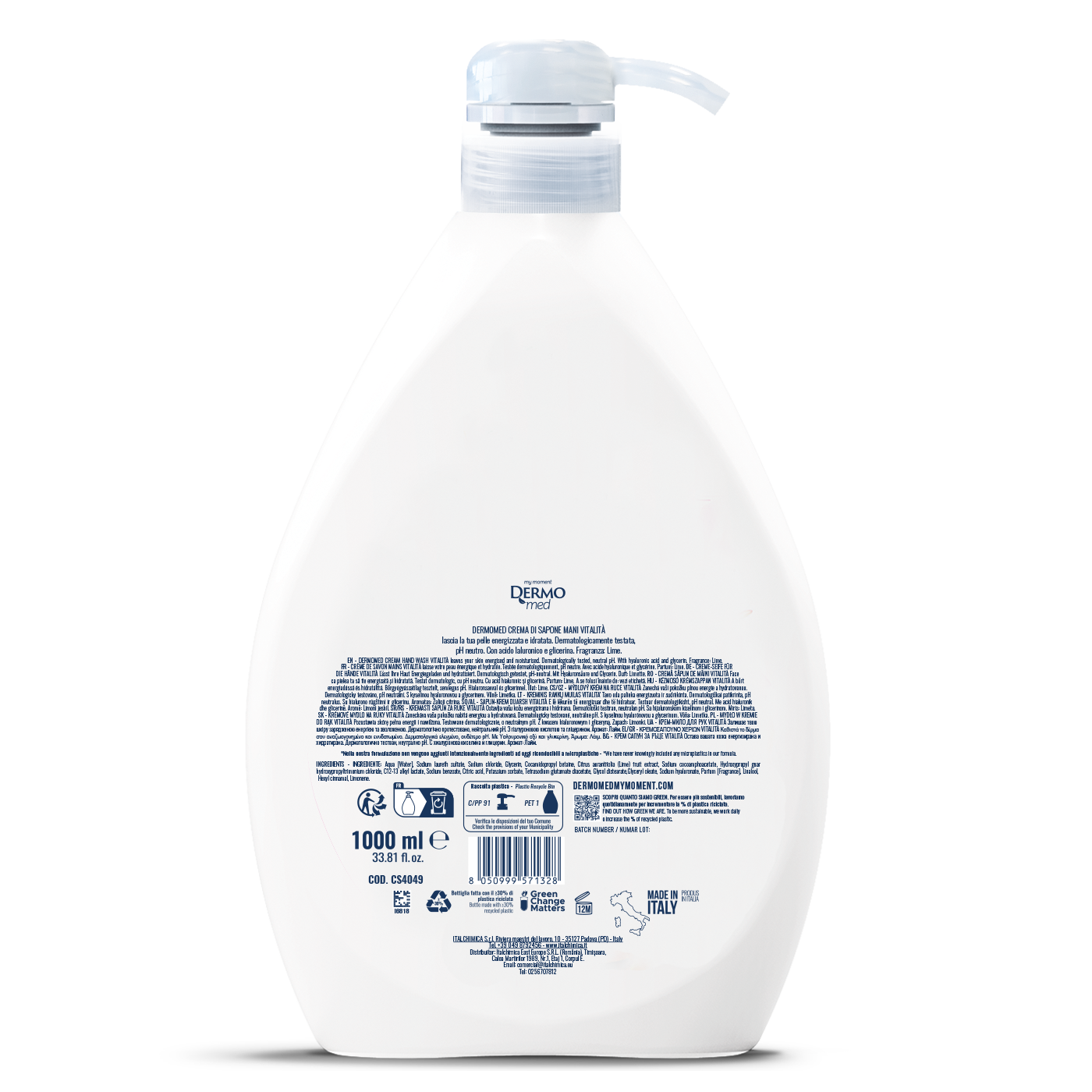 Tekuté mýdlo na ruce Dermomed Sapone Vitalitá, s vůní limetky, 1 l