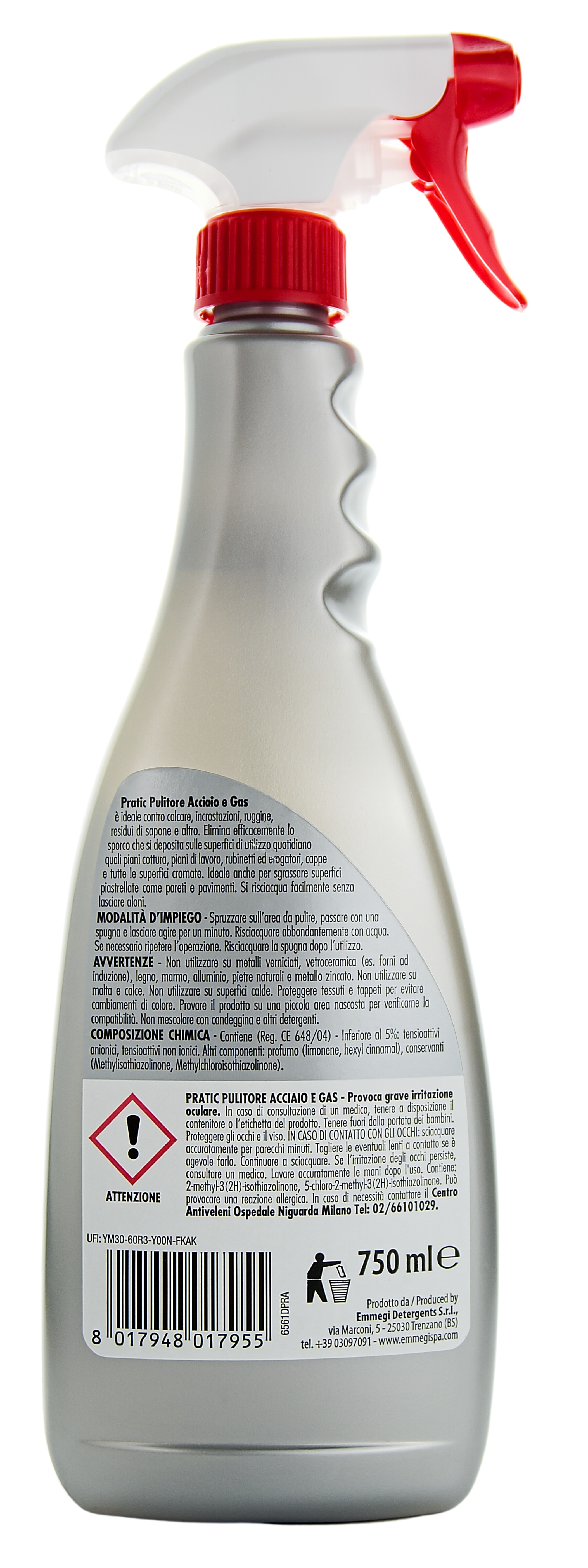 Čistič na nerez Pratic Pulitore Acciaio e Gas, 750 ml