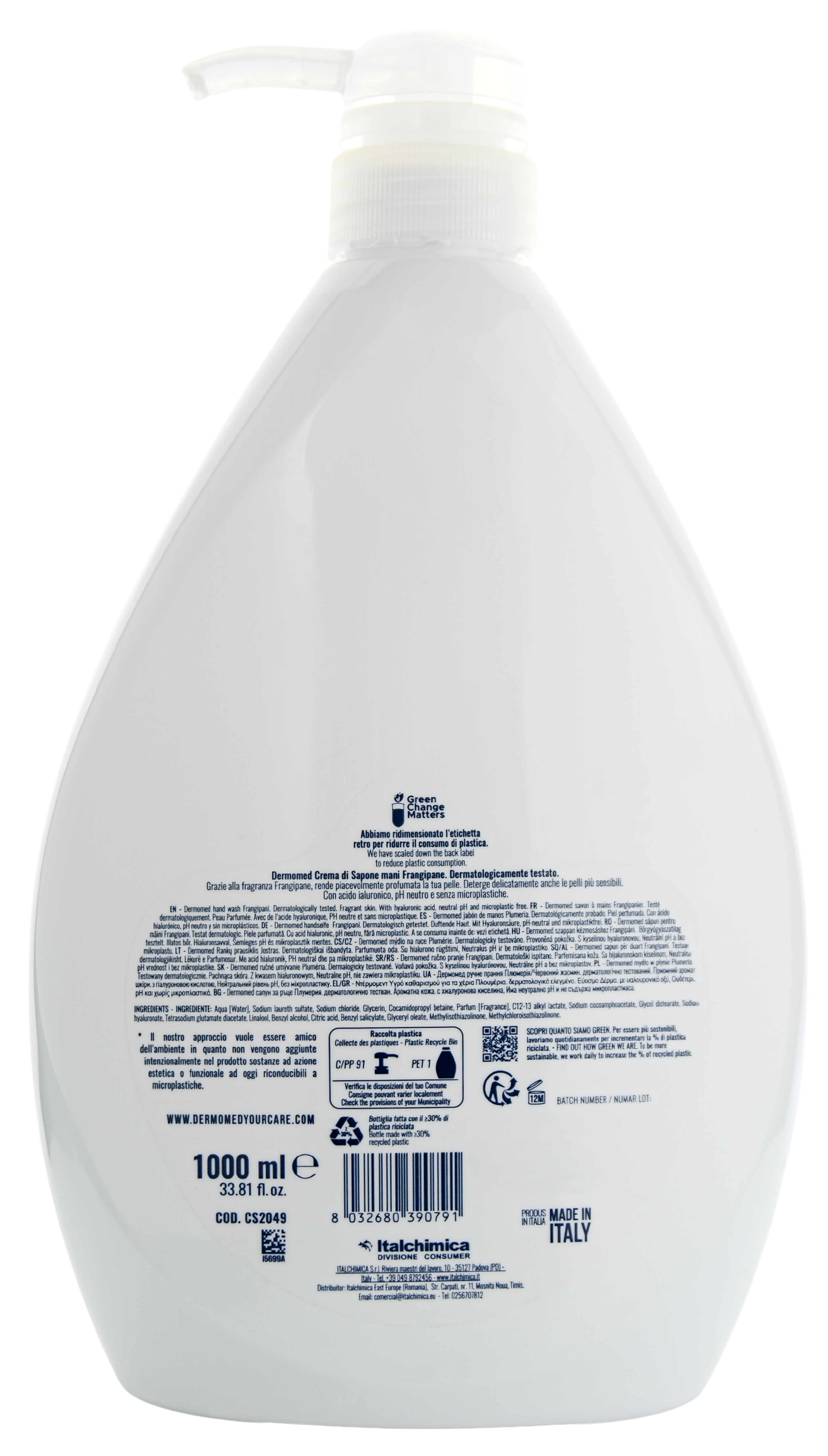 Tekuté mýdlo na ruce Dermomed Sapone Frangipane, s vůní plumérie, 1 l