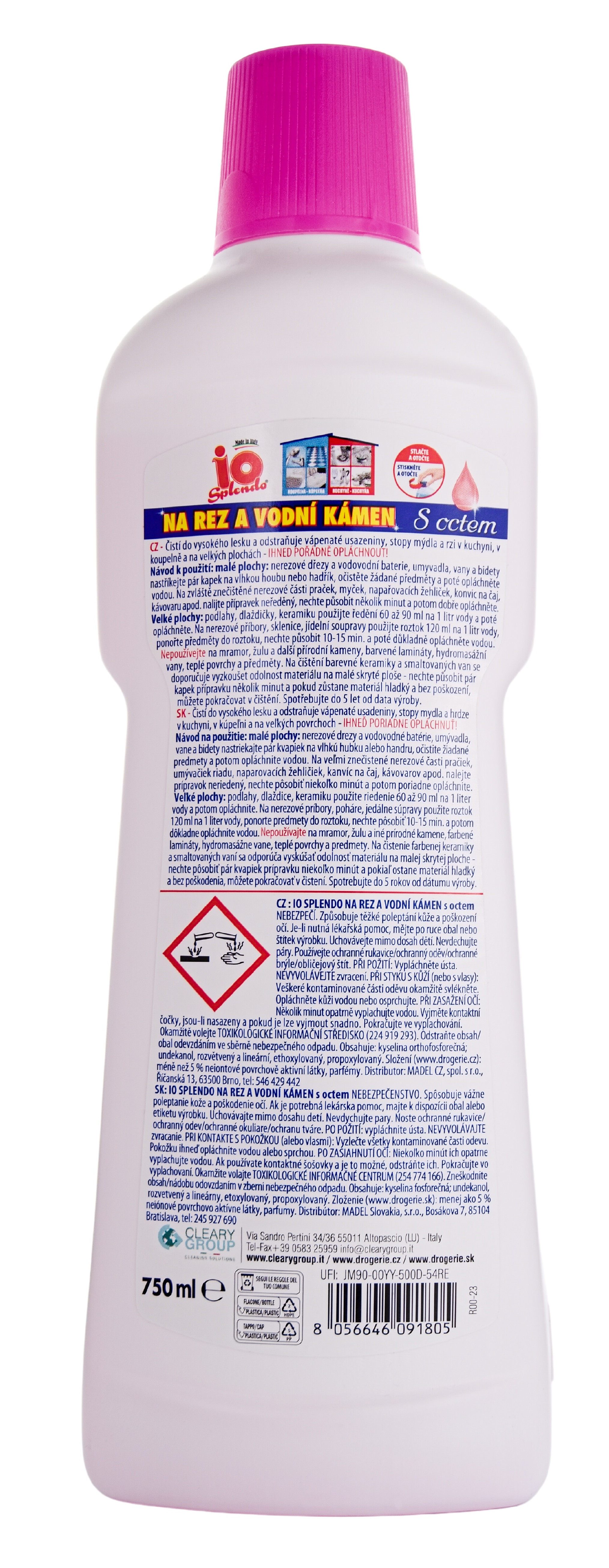 Odstraňovač vodního kamene a rzi Io Splendo, s octem, 750 ml
