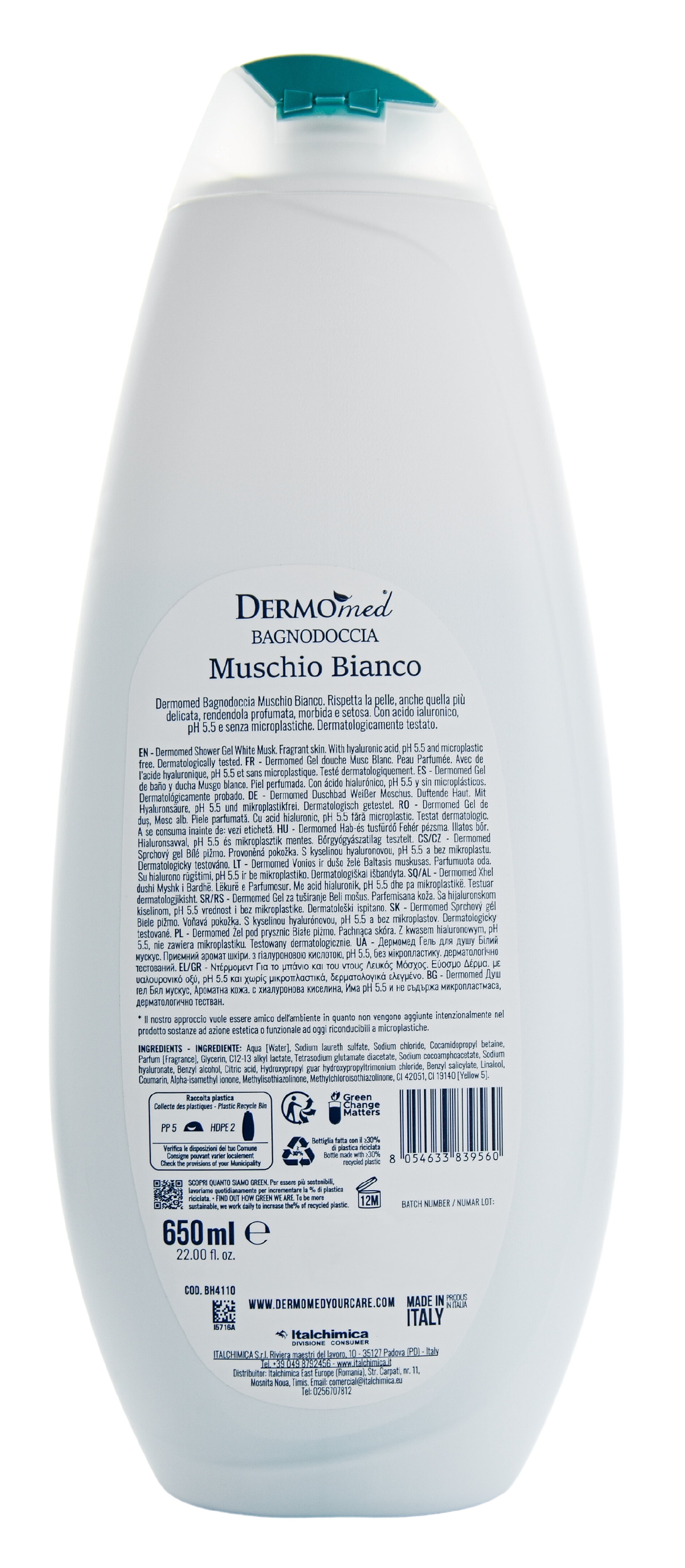 Sprchový gel Dermomed Bagnodoccia Muschino Bianco s vůní bílého pyžma, 650 ml