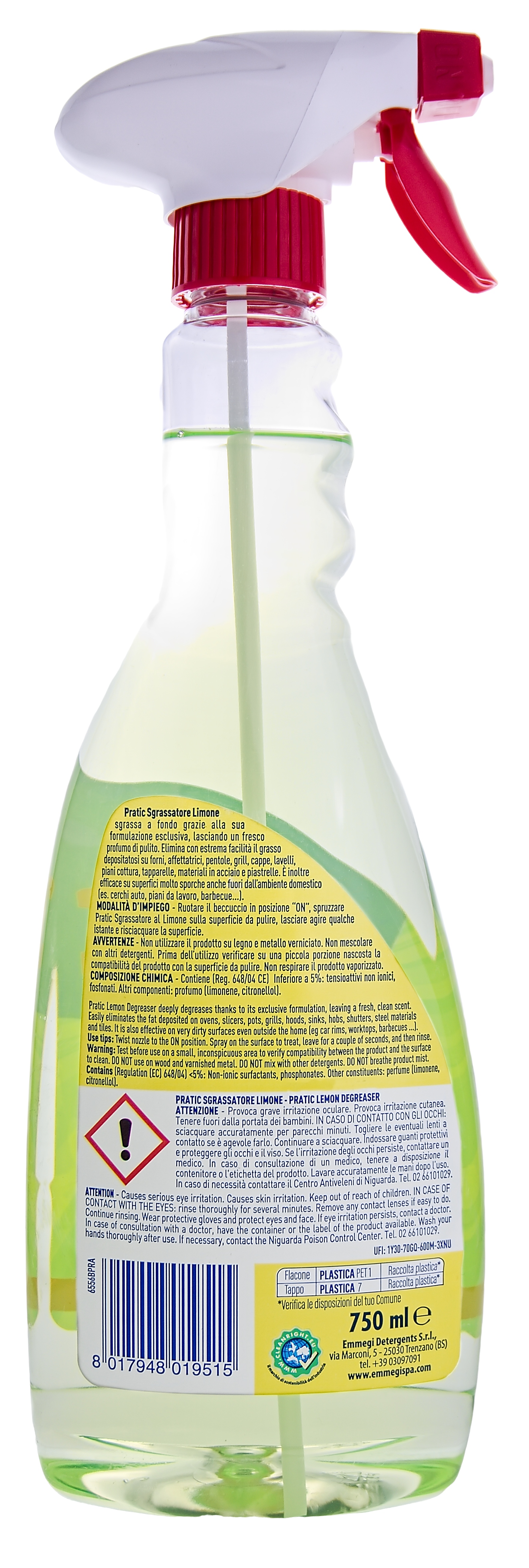 Odmašťovač Pratic Sgrassatore Limone, s vůní citronu, 750 ml