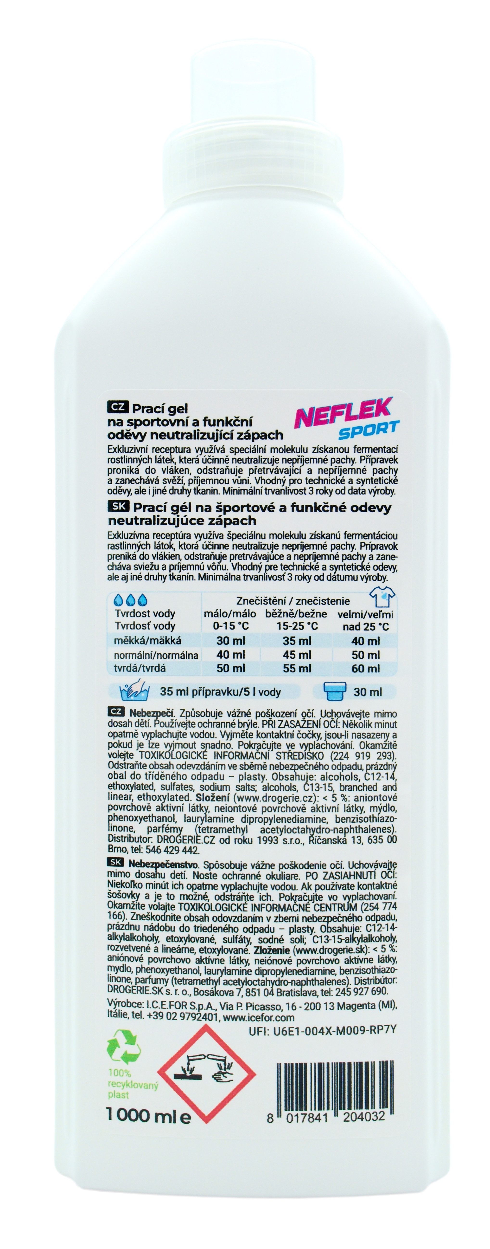 NEFLEK SPORT 1 l prací gel na sportovní prádlo