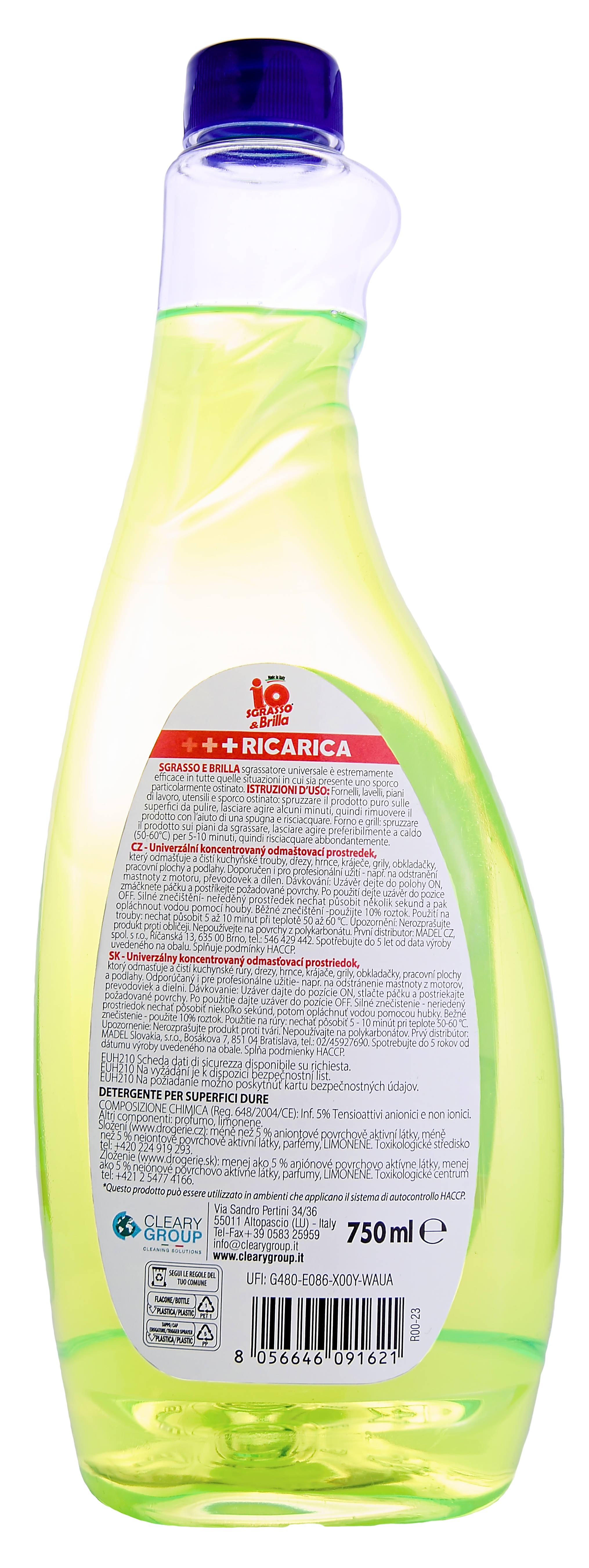 Odmašťovač Io Sgrasso &amp; Brilla, náhradní náplň, 750 ml