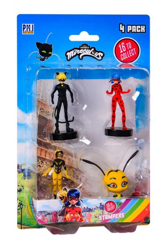 Miraculous: Beruška a Černý kocour- razítka 4 ks figurka Ast.